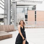 Raleigh Blogger Champagne and Blue Jeans navy wrap dress with .