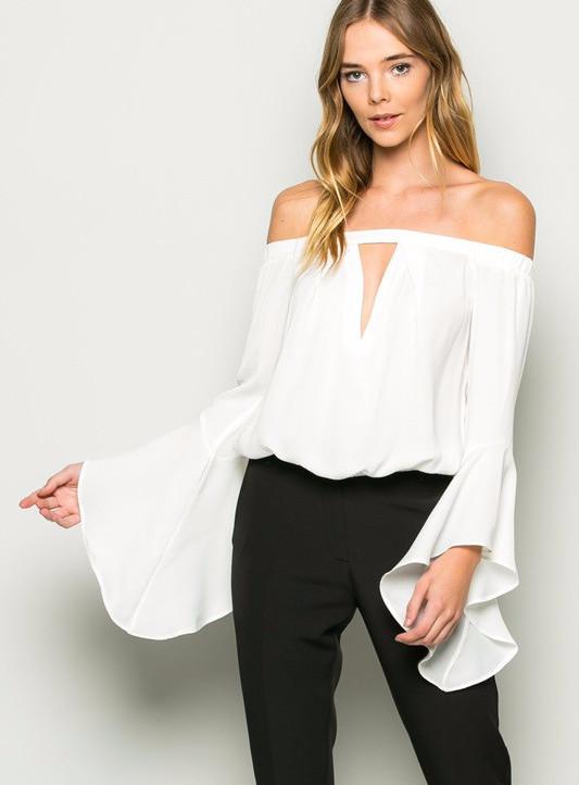 Off Shoulder Bell Sleeve Top – Mickey's Gi