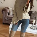 winter #outfits beige knitted off-shoulder sweater #WomenClothing .