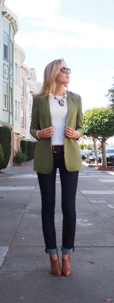 14 Best Olive Green Blazer images | Olive green blazer, Autumn .