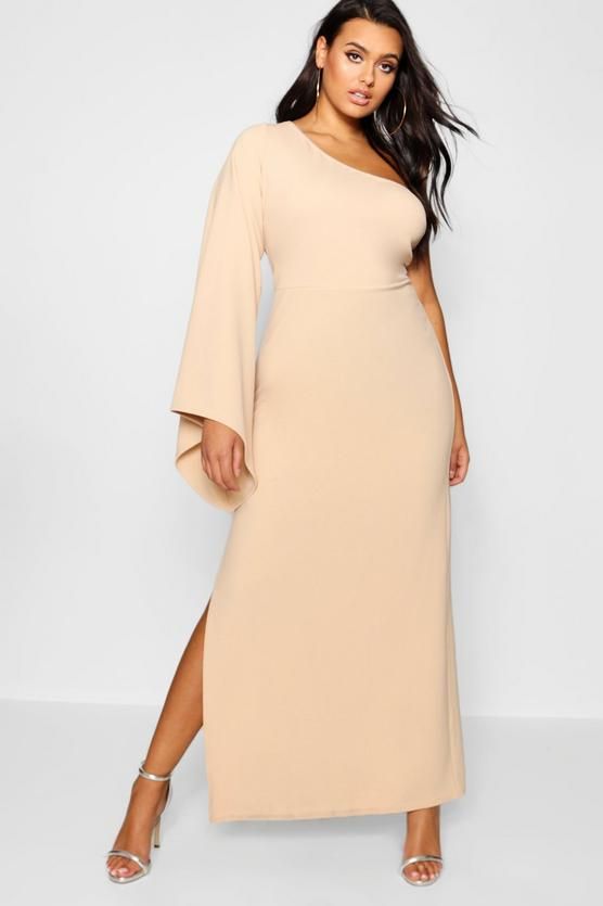 Plus One Shoulder Flare Sleeve Maxi Dress | boohoo | Maxi dress .