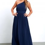 One-Shoulder Gown - Navy Blue Maxi Dress - Bridesmaid Dress - $84.