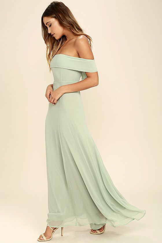 Perfectly Poised Sage Green Off-the-Shoulder Maxi Dress | Green .