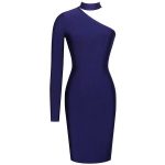 One Sleeve Choker Bandage Dress Blue ($123) ❤ liked on Polyvore .