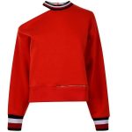Tommy X Gigi Open Shoulder Sweatshirt ($160) ❤ liked on Polyvore .