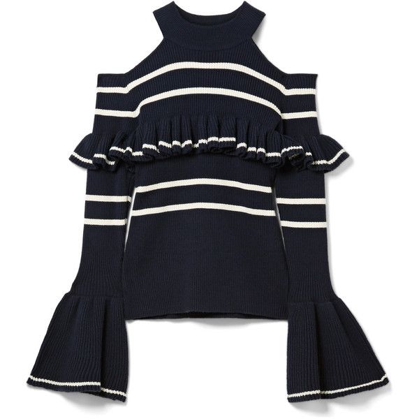 Self-Portrait Cold-shoulder striped cotton-blend sweater ($340 .