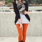 Stripes and burnt-orange pair perfectly! | Orange pants outfit .