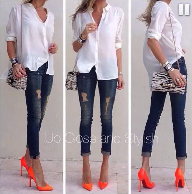 Neon orange heels | Cute outfits, Casual ch