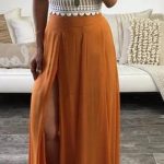 Orange maxi skirts | HOWTOWEAR Fashi