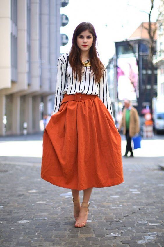 Orange is This Season's Hottest Color | Orange skirt outfit .