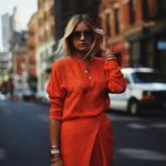 orange, blouse, blogger, outfit idea, office outfits, fine knit .