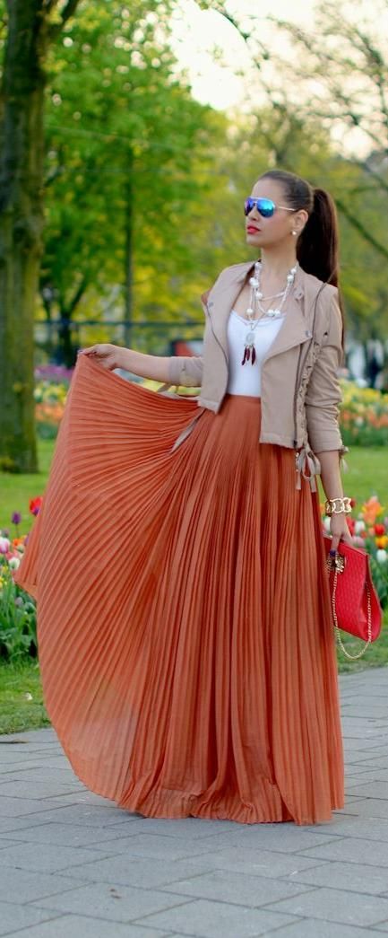 Pleated Skirt Outfit Idea #4. Wear a pleated maxi skirt with a .