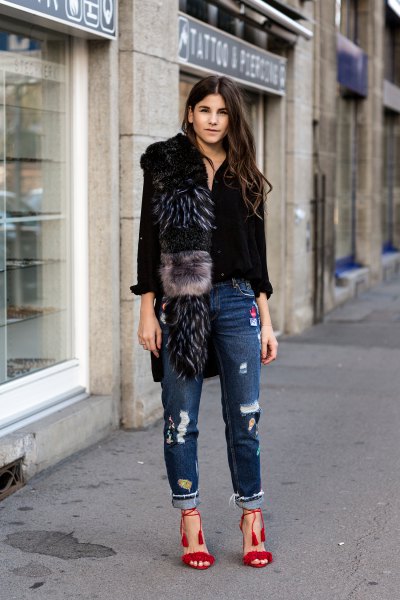 14 Best Outfit Ideas on How to Style Black Fluffy Fur Heels - FMag.c