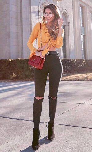 100+ Best Fall Fashion amazing outfit idea / boots + black rips + .