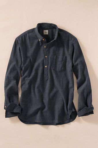 Men's Indigo Check Popover Shirt from Lands' End Canvas (With .