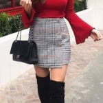Cute red blouse and mini plaid skirt | Red skirt outfits, Plaid .