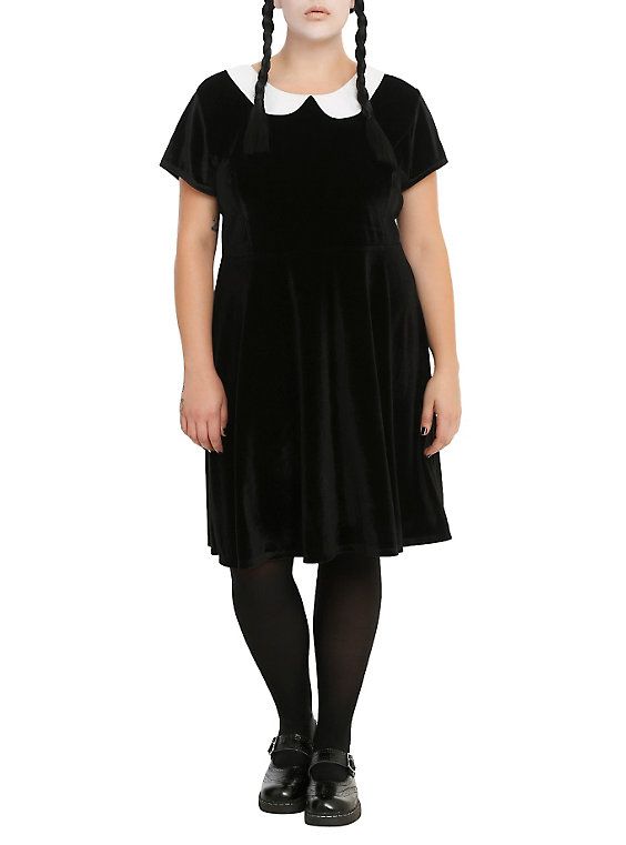 Black Velvet White Collar Dress Plus Size | White collar dress .