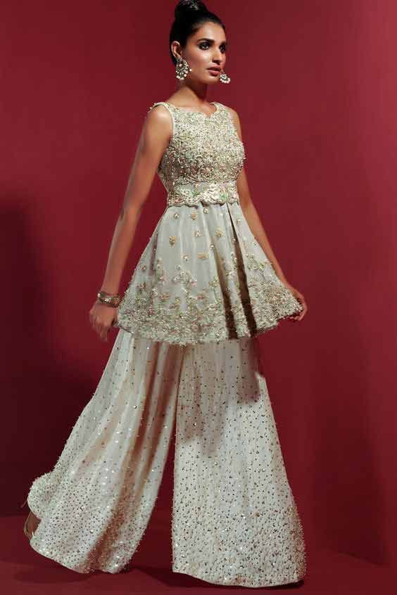 Latest white Pakistani peplum dress for brides | Pakistani formal .