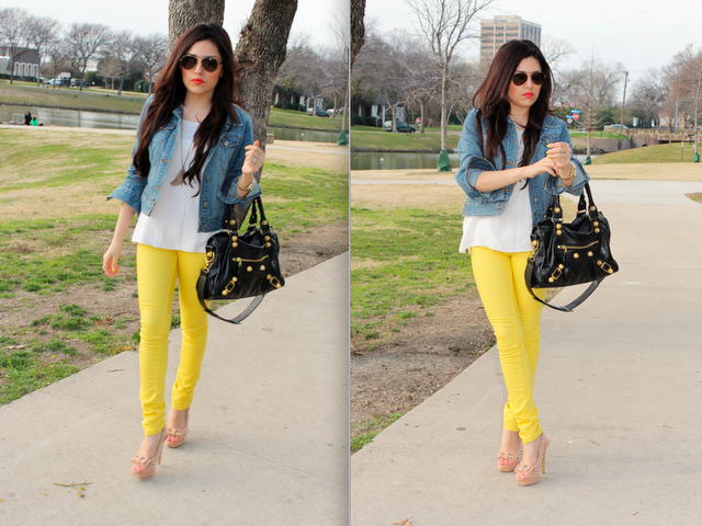 Denim jackets got to go but I definitely love the yellow jeans and .