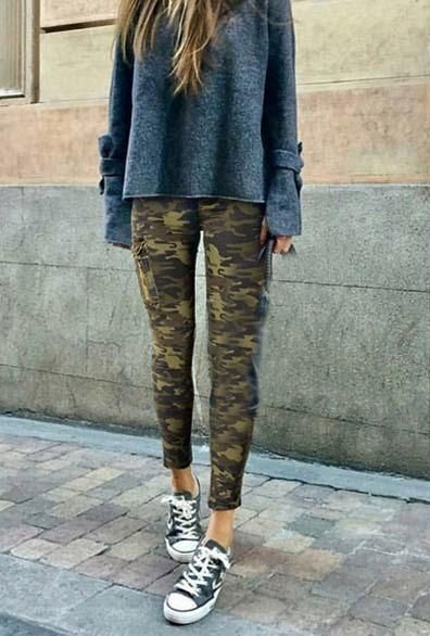 Women's Autumn/Winter High Waist Camouflage Army Pants | Army .