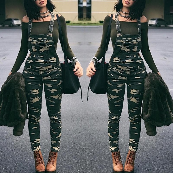 Camouflage Bib Army Bib Green Pants Fashion Women Camo Babero De .