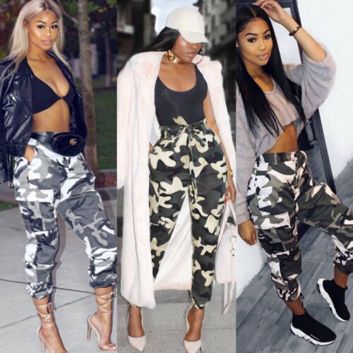 New Fashion Cool Summer Womens Camo Cargo Trousers Casual Pants .