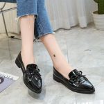 2018 Brand Shoes Woman Casual Tassel Bow Pointed Toe Black Oxford .