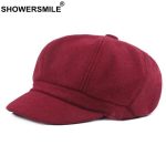 Wholesale Burgundy Newsboy Caps Women Solid Wool Painters Hat .