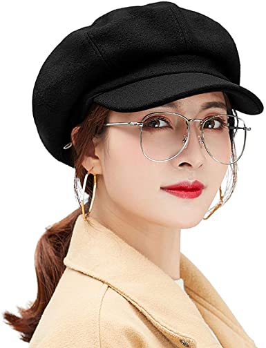 AMOY TANG Painter Hat for Women Black Octagonal Cap Outdoor .