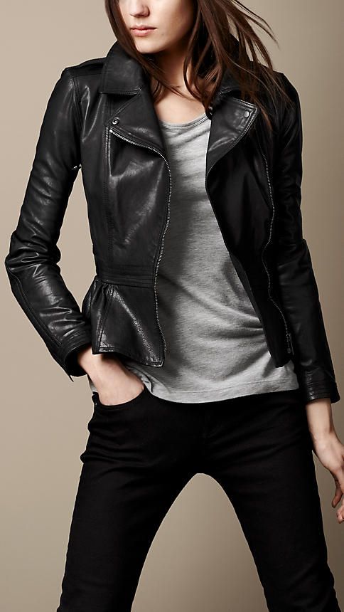 Leather Peplum Biker Jacket | Burberry | Leather peplum, Fashion .