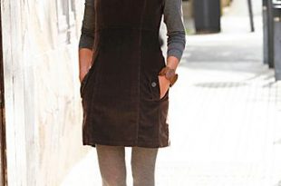 Cute outfit idea for Fall! Corduroy pinafore dress, leggings .
