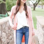 Casual fall outfit idea-- Amazon long pink cardigan styled with a .