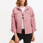China Women Fashion Drop Shoulder Frill Detail Pink Denim Jacket .