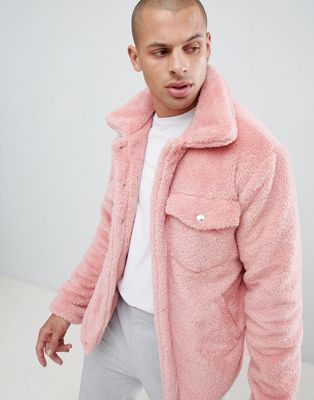 boohooMAN faux fur jacket in pink | Jackets men fashion, Pink fur .
