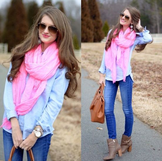 pop pink color scarf outfit – Just Trendy Gir