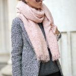 light pink scarf & charcoal gray black and white coat Sheinside .