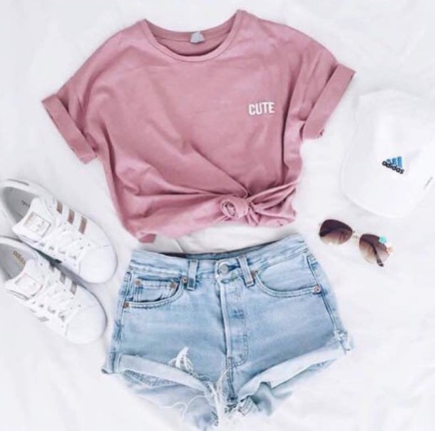 shirt, t-shirt, pink, cute, adidas superstars, adidas, cap, outfit .