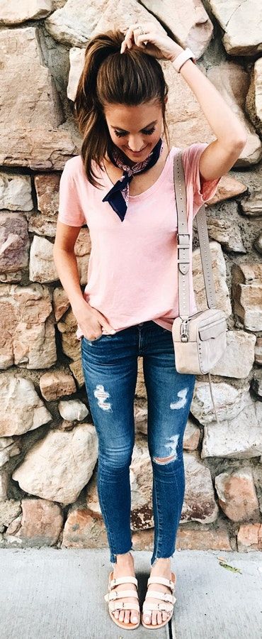 Pink T Shirt Top Casual Outfit
  Ideas for  Ladies