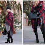 red plaid reversible ruana poncho, oversized poncho with thigh .