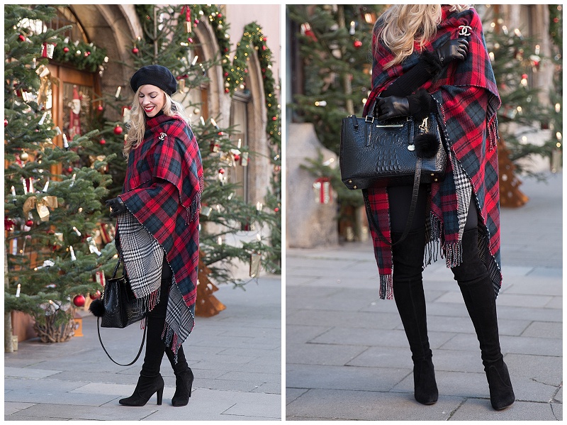 red plaid reversible ruana poncho, oversized poncho with thigh .