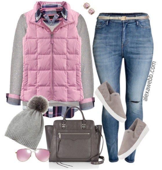 Plus Size Outfit Idea - Pink Vest and Plaid | Fashion, Plus size .
