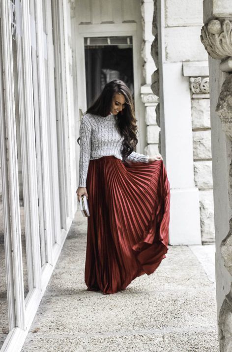 Red Pleated Maxi Skirt Under $30 - Affordable Winter Outfit Shein .