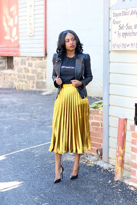 Leather and Silk | Metallic skirt outf