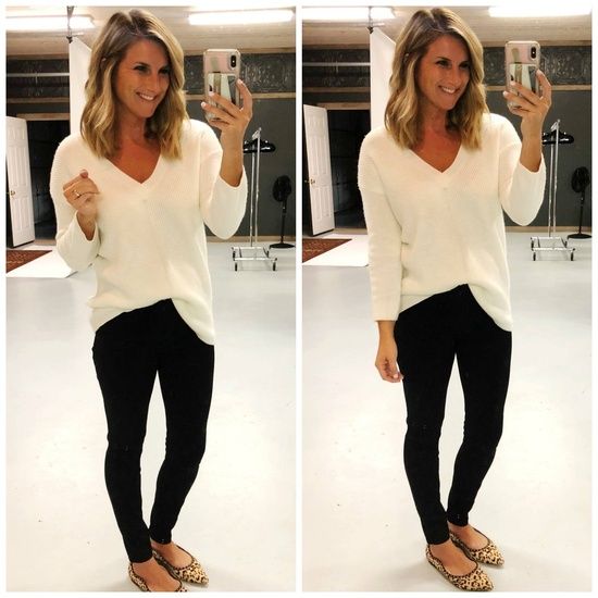 Fall Outfit Idea // Ivory Sweater // Ivory Sweater with Black .