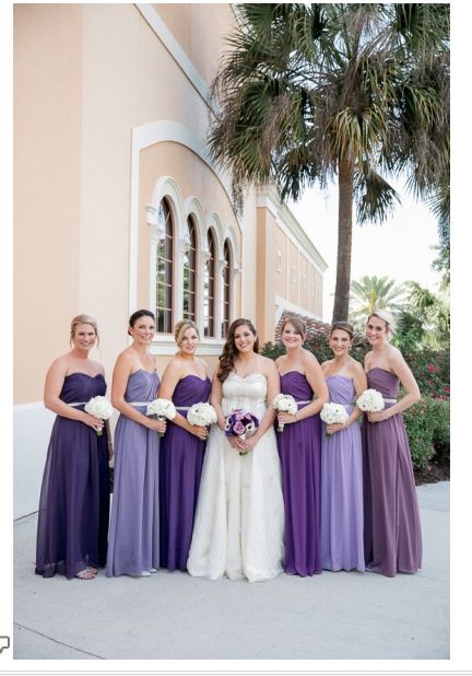 Different shades of purple for bridesmaids. Beautiful! | Lilac .
