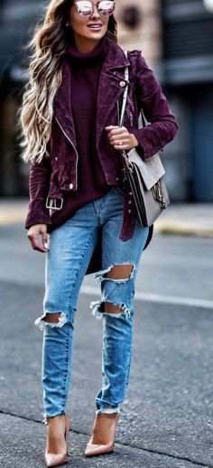 burgundy suede jacket | Fall outfits, Clothes, Fashi