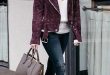 40 Adorable Outfit Ideas For This Winter: Purple Jacket / White V .