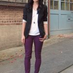 Chic and simple - plum.purple pants white top black jacketI can .