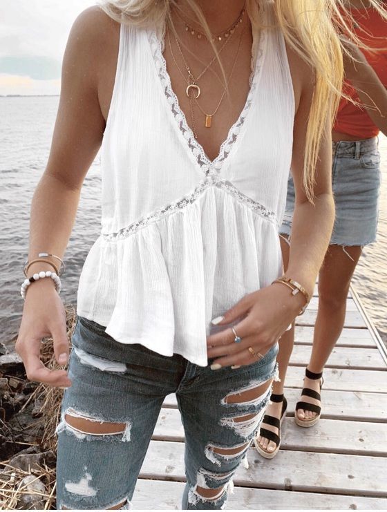White Cami Top Scoop Neck Lace Rayon Bohemian Women Camis | Top .