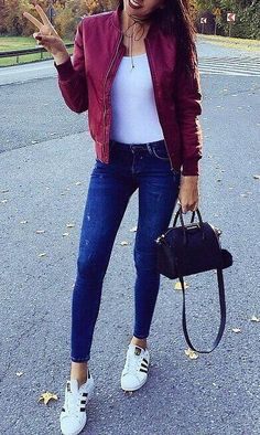 Red Bomber Jacket Outfits for
  Ladies